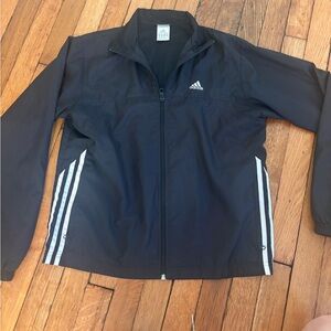 Adidas Men's Black Windbreaker with White Stripes
